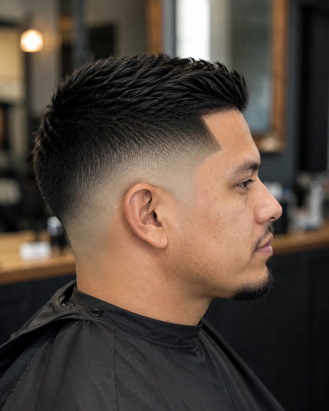 Corte degradado visto de perfil en Barbería Luis