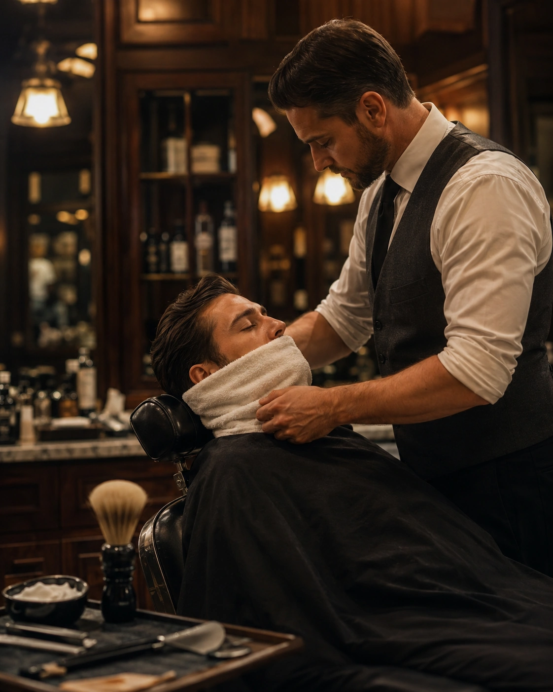 Afeitado clásico con toalla caliente en Barbería Luis