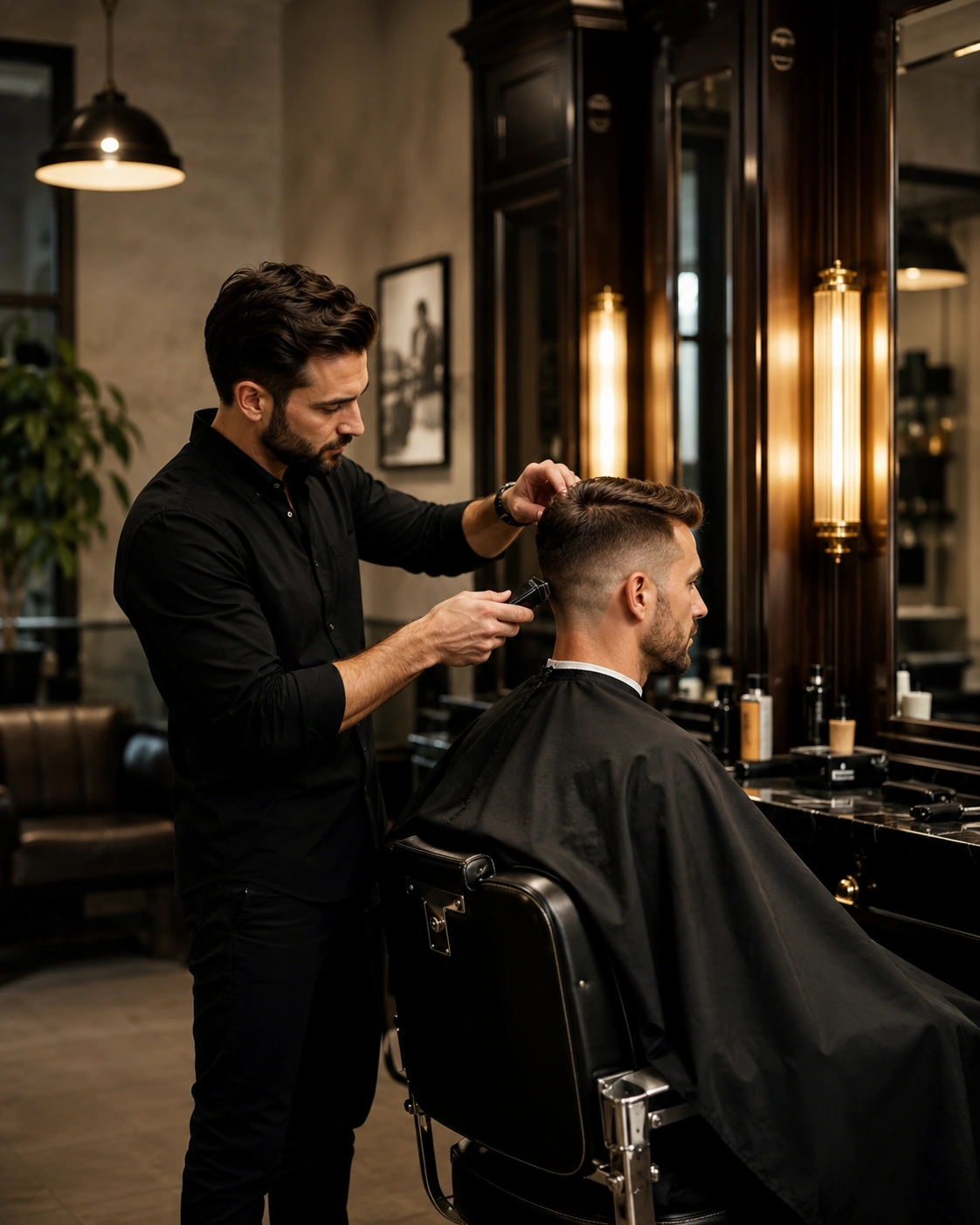 Barbero realizando un corte degradado en Barbería Luis