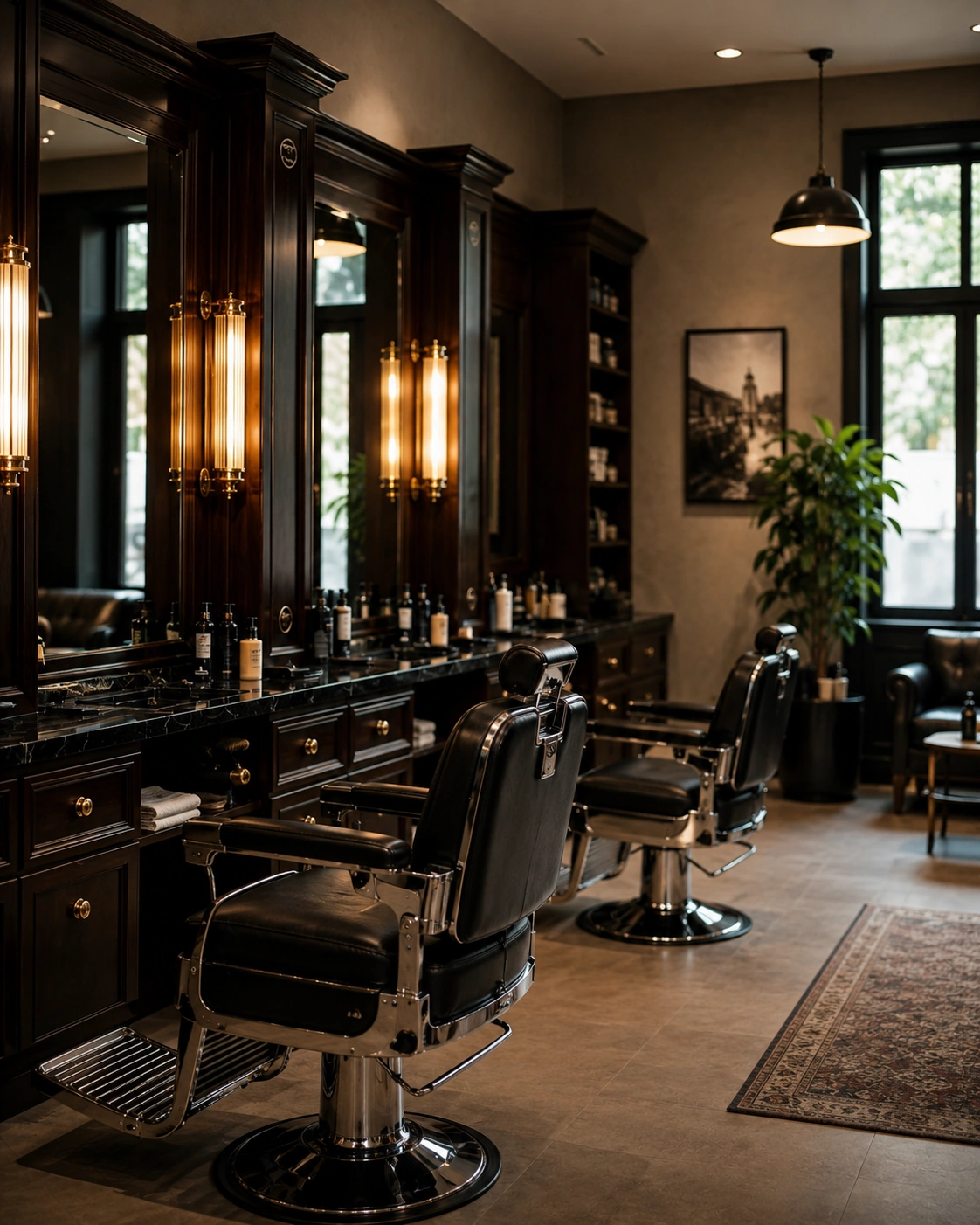 Interior elegante de Barbería Luis